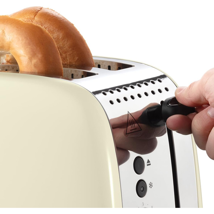 Тостер Russell Hobbs Colours Plus, 2 скибки, нержавіюча сталь, кремовий, широкі відсіки, підставка для булочок, 6 режимів підсмажування, функція розморожування, Lift & Look, 1600 Вт