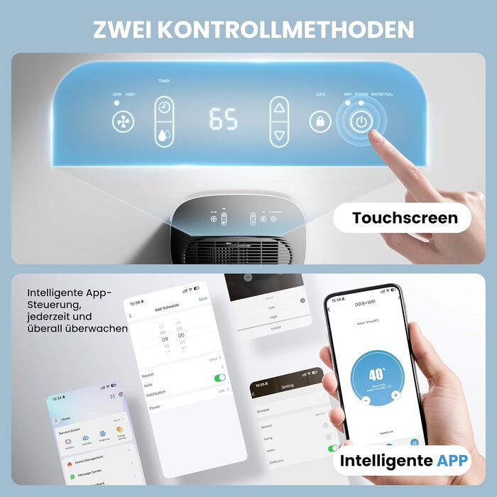 Електричний осушувач повітря 25л/день, 50㎡, з керуванням через додаток та сенсорною панеллю, для підвалу, бак 3.7л, злив по шлангу, 47dB, таймер 24г, захист від дітей, 3 роки гарантії