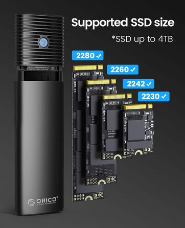 Зовнішній корпус-адаптер ORICO для M.2 NVMe та SATA SSD, USB 3.2 Gen 2 10Gbps, PCIe/NGFF B+M Key (2230/2242/2260/2280), алюмінієвий, без інструментів, PWDM2-BK, чорний
