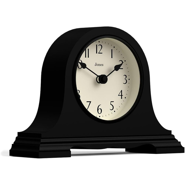 JONES CLOCKS® Speakeasy Table Clock | Classic Napoleon Hat Design | Black | Contemporary classic style for desk, table, shelf, or nightstand