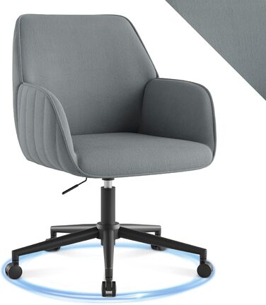 Офісний стілець для дому та офісу до 136 кг, обертовий, оксамитовий, з підлокітниками та колесами, ергономічний, сірий