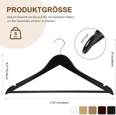 Дерев'яні вішалки для одягу HOUSE DAY, 32 шт., чорні, стабільні, обертаються, ширина 44,5 см, з вирізом, гачки рожевого золота