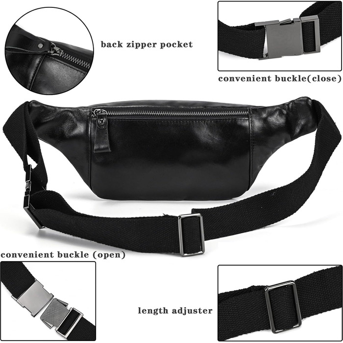 Чоловіча/Жіноча поясна сумка з натуральної шкіри Vintage, чорна, 1034