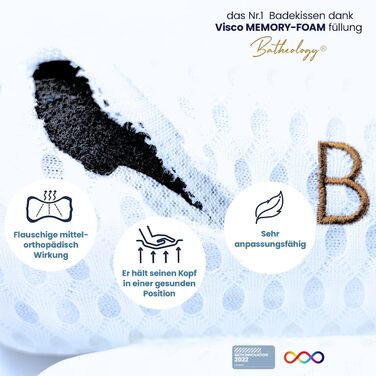 Bathtub Pillow, Ergonomic Bath Pillow for Bathtub with [Visco-Memory-Foam] Filling, Pillow for Relaxation Supporting the Spine, Support Function for Head, Back, Shoulder, Neck - SPA