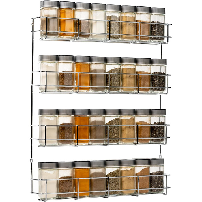 Copa 4-Tier Spice Rack Chrome - Hanging Spice Rack - Wall Spice Rack for 4 x 8 Spice Jars (without jars) - Hanging Spice Stand - Spice Rack for Kitchen Cabinet – Space-Saving Kitchen Shelf