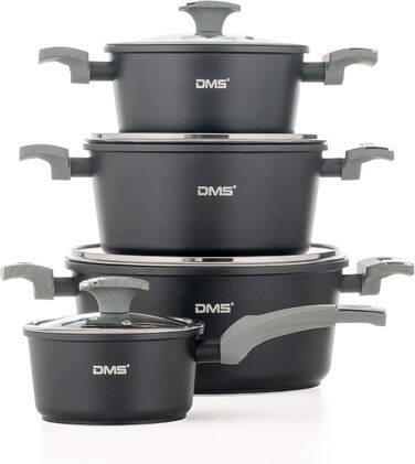 Набір посуду Induktion DMS® TSM4010 (10 предметів) з мармуровим покриттям, нержавіюча сталь, сумісний з індукцією, чорний