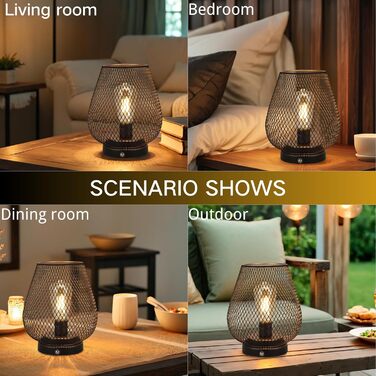 JHY DESIGN: Настільна лампа Gold Schwarz, набір 2 шт., металева, LED, вінтажний стиль, на батарейках, для спальні, вітальні, вечірки, дому та вулиці