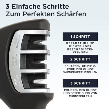 Deiss PRO Точилка для ножів 3-ступенева - професійна для кухонних, мисливських та керамічних ножів. Відновлює та полірує леза