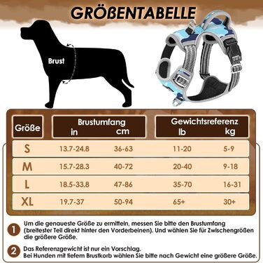 Шлейка для собак великих порід, анти-тяга, з 2 карабінами та зручною ручкою, регульована та світловідбиваюча, для щоденних тренувань (L), камуфляжний колір