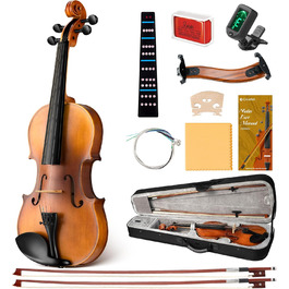 Скрипка CAHAYA з масиву дерева 4/4 матова, ручної роботи: повний набір для початківців, дорослих, учнів та дітей 12 років - скрипка з масиву дерева, футляр, підставка для плеча, тюнер, колінь