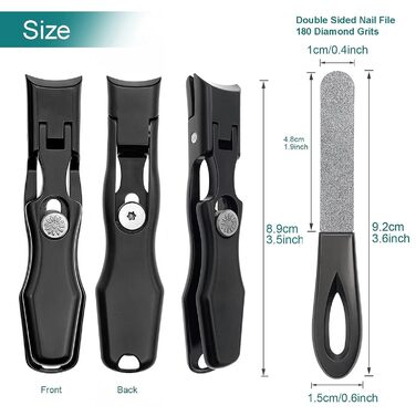 Кусачки для нігтів Zehennagelknipser для товстих нігтів з фіксатором, великим отвором та пилкою, для врослих нігтів, міцні, для дорослих та літніх людей (чорні)