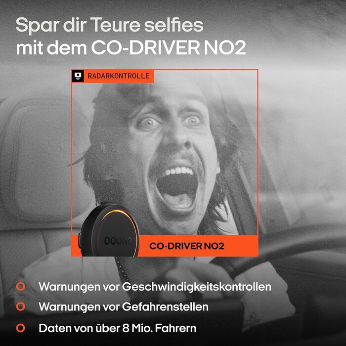 OOONO CO-Driver NO2 2024 – автомобільний радар-детектор з LED-дисплеєм, попередження про радари та небезпеки, сумісний з CarPlay і Android Auto, акумуляторний