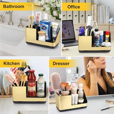 Тримач для зубних щіток у ванну кімнату: органайзер з отвором для стоку, для електричної та звичайної щітки, сірий (Brushed Gold)