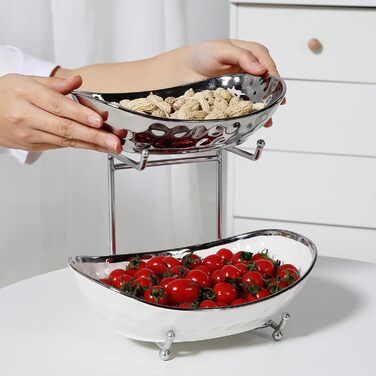 Набір підставок для фруктів та овочів Acliys, 3 яруси, кераміка, для кухні, сріблястий