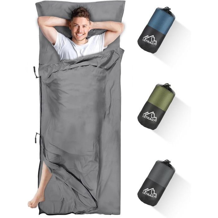 Спальний мішок туристичний 2в1 з мікрофібри, 220x95 см, для походів, хостелів та гірських притулків, зелений (сірий)
