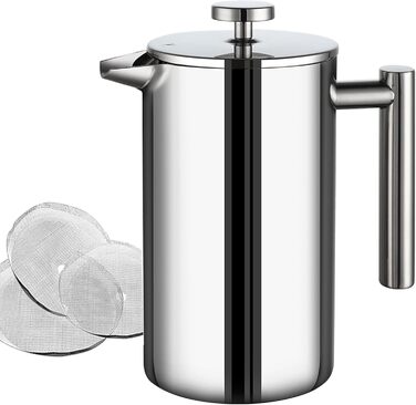 Make a French Press Coffee Maker, 1500 ml large insulated Cafetiere, double-walled insulated stainless steel, 3-stage filter system, French press for home, camping and office, Silver