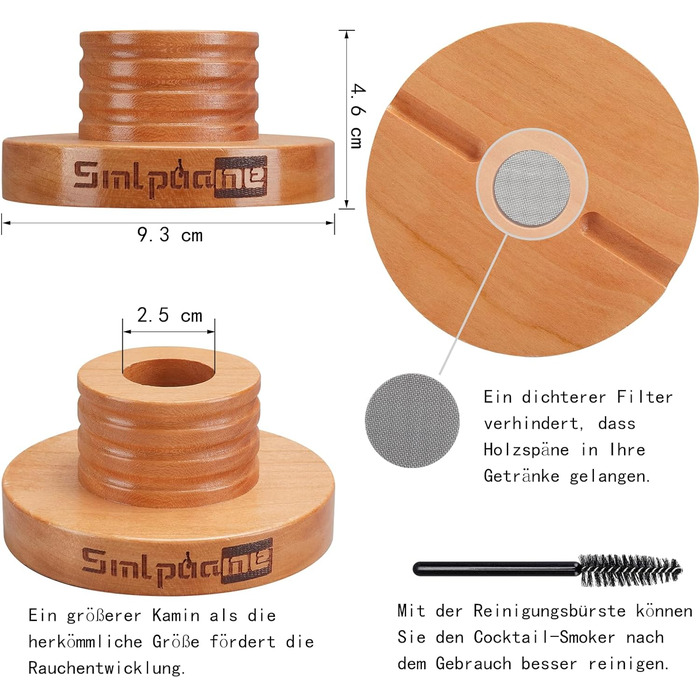 Набір для копчення коктейлів з ліхтариком, коптильня для віскі з факелом, 4 види дерев'яної стружки, подарунок для батька, чоловіка та любителів коктейлів (без бутану), коптильня для коктейлів з факелом з стружкою вишні