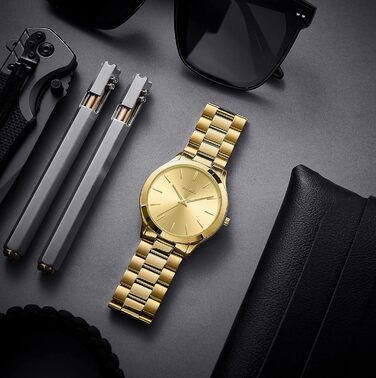 Годинник чоловічий BUREI Minimalist Quartz з нержавіючої сталі 44 мм (золотий)