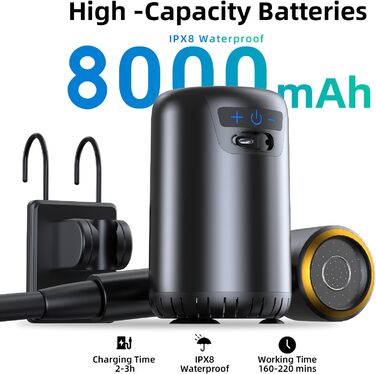 Портативний душ для кемпінгу з акумулятором 8000mAh, 10 режимів, водонепроникний IPX8 - для подорожей, пікніків, миття авто