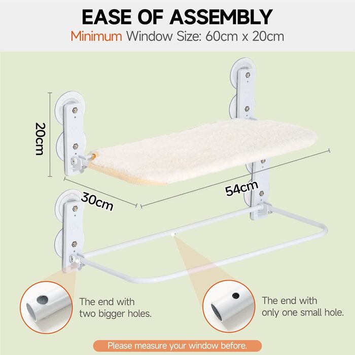 MEWOOFUN Cat Hammock Window Perch for Cats 54x30cm Foldable Cat Bed Window with Strong Suction Cups up to 18kg (White, Medium)