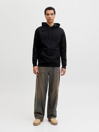 Чоловічий однотонний худі Jack & Jones з капюшоном, чорний, розмір XL