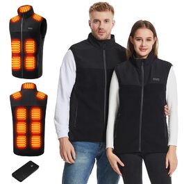 Електрична гріюча жилетка з флісу для чоловіків та жінок, 13 зон обігріву, 3 режими температури, Powerbank 10000mAh, Ritter, чорна