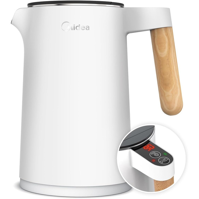 Midea 1.7L Electric Kettle - BPA Free, Rapid Boil, LED Display, 360° Swivel Base, Dry Boil Protection - MKE17M1ADS (Matte White)