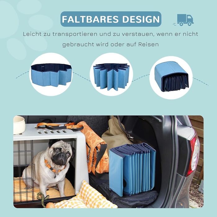 PawHut Dog Bathtub Dog Pool Bathtub Swimming Pool Water Pool for Dogs 120 x 30 cm (Sky Blue + Dark Blue, 100L x 100W x 30H cm)