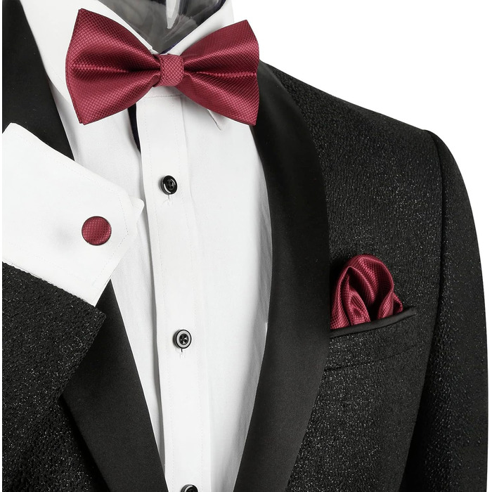 Набір аксесуарів для чоловіків Alizeal: краватка-метелик, запонки та хустинка (бордовий)