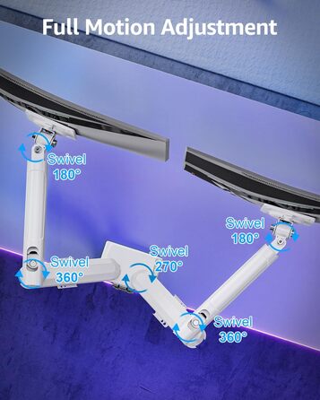 Кріплення для монітора ELIVED EV6012W: підставка для 2 моніторів (13-32 дюйми, 2-9 кг, VESA 75/100mm, регульована, білий)