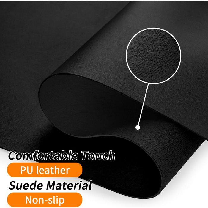 Килимок для столу Niviy з екошкіри, XXL, 80x40 см, чорний. Нековзкий, водонепроникний, для офісу та дому.