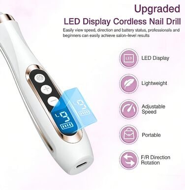 Електричний набір для манікюру та педикюру Nagelfräser 15 в 1: фрезер, набір для гелевих нігтів, 20000 об/хв, 9 швидкостей (білий)