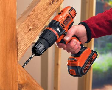 Акумуляторний ударний дриль-шуруповерт Black+Decker BDCH188N (18V, 2 швидкості, патрон 10 мм, регулювання крутного моменту, подвійний біт, без акумулятора та зарядного пристрою)