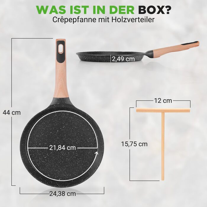 Сковорода для млинців Nutrichef з антипригарним мармуровим покриттям 23 см, індукція, алюміній, з дерев'яною лопаткою