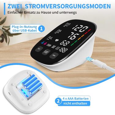 Тонометр на плече з великим LED-дисплеєм, визначення аритмії, вимірювання пульсу та індикатор ризику, 2×199 місця пам'яті, USB-порт, манжета 22-42 см