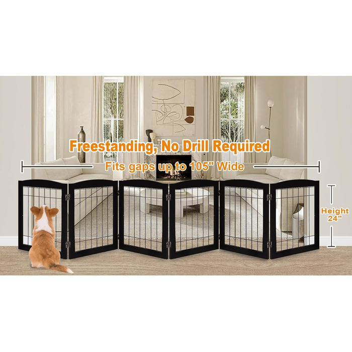 Дерев'яне перегороджувальне ґратка для собак, 4 панелі, широка, 76,2 см, складна, бар'єр для тварин з підставками, масивне тверде дерево та сталевий дріт, захисне ґратка для дверей, коридорів, 76 см висота