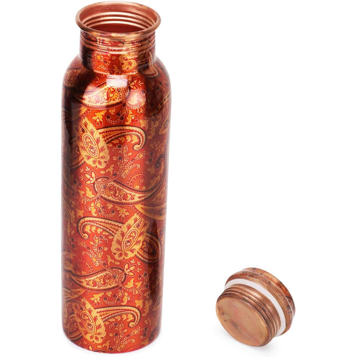 Zap Impex Copper Water Bottle for Ayurvedic Benefits, Rajasthani Print Design, Travelers Water Pitcher Bottle, Joint Free, 900ml