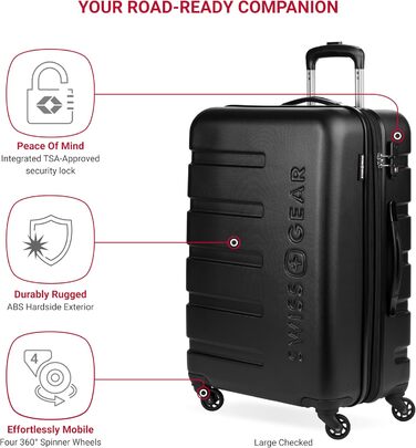 Чемодан SwissGear 7366 з жорстким корпусом та розширюваною конструкцією, з колесами (2 шт., 19/27 дюймів, чорний)