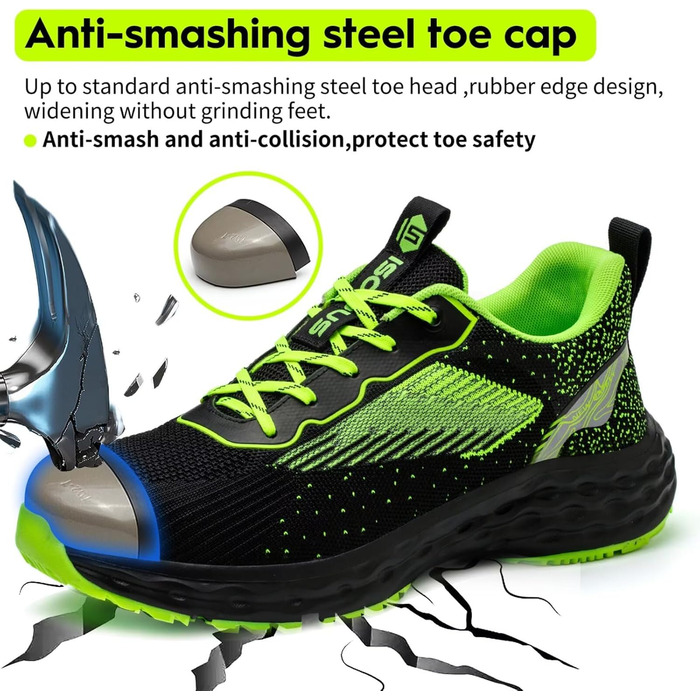 Зручні захисні черевики ISOOUS для чоловіків та жінок. Легкі, дихаючі, з металевим капаком, неслизькі. Розмір 45 EU.