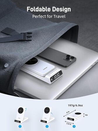 MagSafe Зарядна станція 3-в-1 для Apple Watch та iPhone 15/16/17 Pro Max, бездротовий зарядний пристрій для AirPods (25W адаптер, білий)