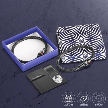 Чоловічий браслет з плетеної шкіри та магнітним застібкою (чорний). Подарункова коробка в комплекті