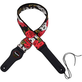 Гітарний ремінь Rayzm з бавовни для акустичної, електрогітари та бас-гітари з кишенькою для медіатора, рожевий принт, ширина 5 см, регульована довжина