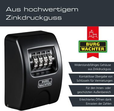 Ключниця-сейф Burg Wächter Key Safe 10 з 4-цифровим кодом для вулиці та приміщень, чорна, настінний монтаж