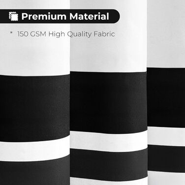 Штора для душу Seasonwood чорно-біла в смужку, 183x183 см. Бохо штора для ванної кімнати з пензликами, водонепроникна