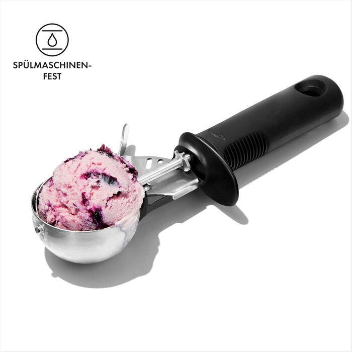 OXO Good Grips Ергономічна ложка для морозива з виштовхувачем – нержавіюча сталь – 11,7 x 26,7 см, чорний тригер