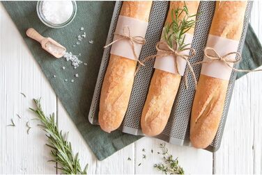 Baker's Sheet - Baguette Baking Sheet - 37 x 24 cm - for 3 Baguettes, H 2.5 cm - High-quality Non-Stick Coating