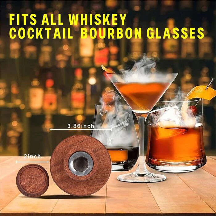 Набір для копчення коктейлів з факелом - 8 смаків дерев'яної стружки - Набір для диму Whiskey, Bourbon, Old Fashioned, подарунок на день народження, Різдво для чоловіків, тата, чоловіка