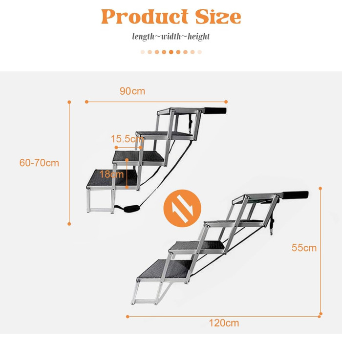 Східці для собак великих порід - автосходинки для собак з 4 ступенів, складані, алюмінієві, до 75 кг