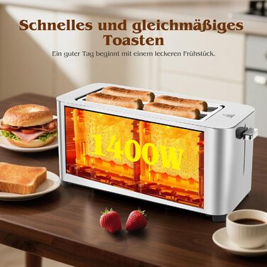 Тостер Aigostar 4-х секційний з LED-сенсорним екраном, нержавіюча сталь, 1400W