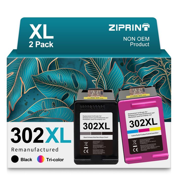 Комплект картриджів ZIPRINT 302 XL для принтерів HP Envy 4520, 4524, 4525, DeskJet 2130, 3630, 3636, Officejet 3830, 3831, 5230 (чорний та кольоровий, 2 шт.)